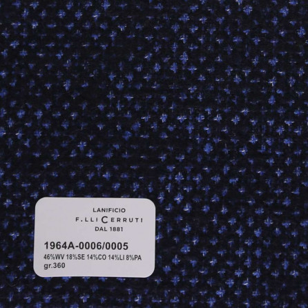 1964a-0006-0005 Cerruti Lanificio - Vải Suit 100% Wool - Xanh Dương Hoa Văn Đen